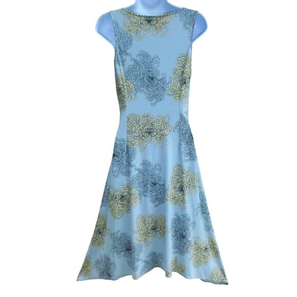 Vintage 90s Y2K BCBG Sweetheart Midi Dress Floral Pale Blue Knit Sharkbite Hem M - Picture 2 of 7